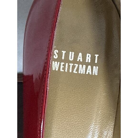 Stuart Weitzman Red Patent Leather Open Toe Heels Sz 9.5 - Picture 2 of 8